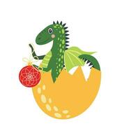 Year of the Dragon 2024, Chinese calendar. Cute green christmas dragon in santa hat vector