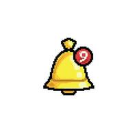 golden bell with nine notification sign in pixel art style vector