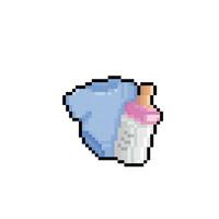 baby cloth and milk in pixel art style vector