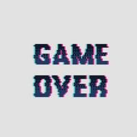 glitch game over text in pixel art style vector