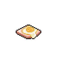 bread with fried egg in pixel art style vector