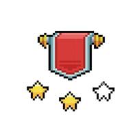 blank red banner with ratting star in pixel art style vector