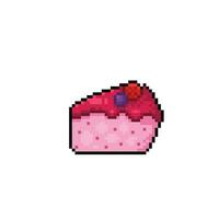 berry cake piece in pixel art style vector