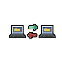 transfer and receive laptop data in pixel art style vector