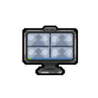 monitor with online meeting screen in pixel art style vector