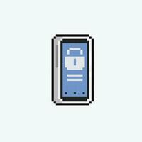 white phone with padlock sign in pixel art style vector