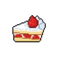 strawberry piece cake in pixel art style vector