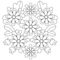 Mexican embroidery symmetrical composition in black outline on a white background vector