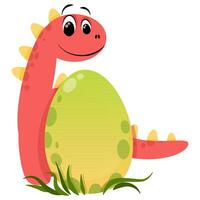 Cute cartoon dinosaur behind a big egg vector