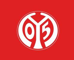 Mainz 05 Club Symbol Logo White Football Bundesliga Germany Abstract Design Vector Illustration With Red Background