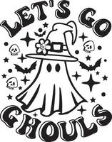 Lets Go Ghouls Halloween Doodle Typography T Shirt Design vector