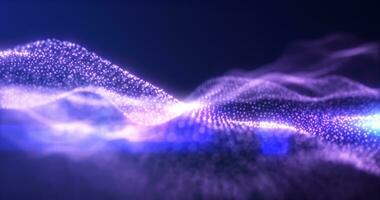 Abstract purple energy waves from particles of futuristic high-tech glowing background photo