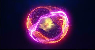 Abstract energy sphere with glowing bright particles, atom from energy scientific futuristic hi-tech background photo