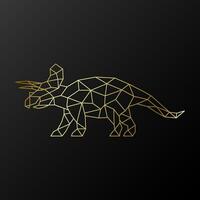 Golden polygonal triceratops dinosaur with horns illustration isolated on black background. vector