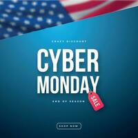 Cyber Monday Sale with red tag over a us flag background. vector