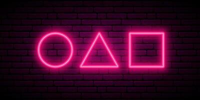 Circle, triangle and square shape in neon style. vector