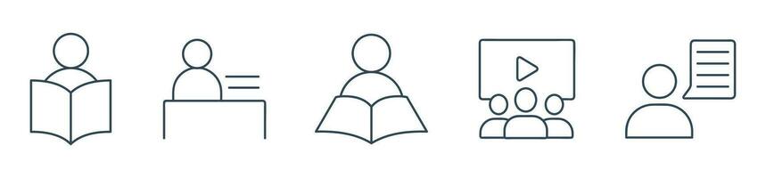 Teacher and Student line icon. online presentation, reading, and learning icon vector