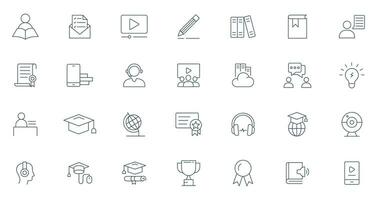 Business Training Related Line Icons. online class, eLearning, Teacher, Class, Presentation, Video, Book, Mentoring icon vector. vector