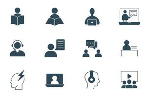 Learning icon set. teacher and student online learning, presentation, and office employee icons vector