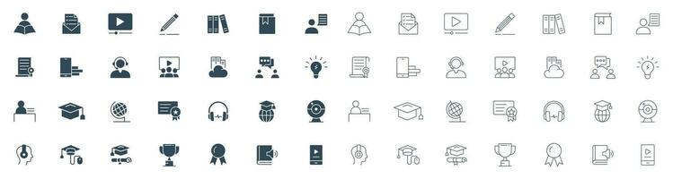 Business Training Related Line and solid Icons. online class, eLearning, Teacher, Class, Presentation, Video, Book, Mentoring icon vector. vector