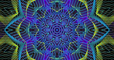 Glowing trippy psytrance light mandala abstract psychedelic Background. Kaleidoscope  dynamic futuristic transformations. Bright lines and patterns video