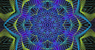 Glowing trippy psytrance light mandala abstract psychedelic Background. Kaleidoscope  dynamic futuristic transformations. Bright lines and patterns video