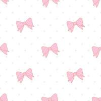 Cute pink bow seamless pattern with pastel pink dots on white background. vector