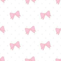 Cute pink bow seamless pattern with pastel pink dots on white background. vector