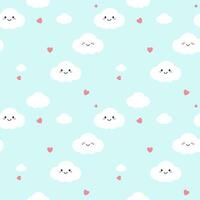 Cute seamless cloud pattern isolated on blue background. design for fabric Gift wrapping paper, wallpaper, backgrounds, etc. vector