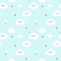 Cute seamless cloud pattern isolated on blue background. design for fabric Gift wrapping paper, wallpaper, backgrounds, etc. vector