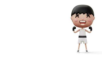 Happy child boxer, fighter boy with boxer glove, kid character, 3d rendering video