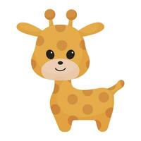 linda jirafa ilustración, adorable, bebé jirafa, para niños, animal icono, plano dibujos animados estilo vector