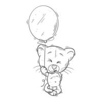 Cute lioness carrying balloons for coloring vector