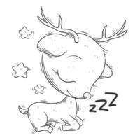 Cute deer is sleeping for coloring vector