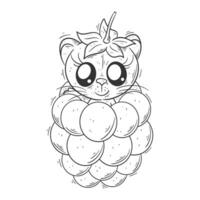 Cute lioness fused with grapes for coloring vector