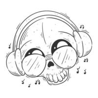 Cute skull wearing a music headset for coloring vector