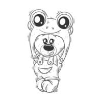 Cute bear wearing a frog hat for coloring vector