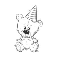 Cute bear wearing a birthday hat for coloring vector