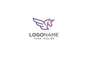 unicorn pegasus logo design icon with monoline style vector