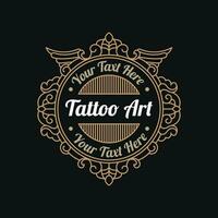Vintage luxury tattoo studio lettering logo with decorative ornamental frame. - Vector. vector