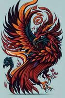 A detailed illustration of a Phoenix for a t-shirt design, wallpaper and fashion photo