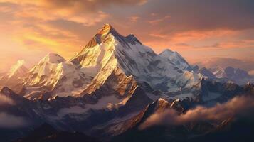 top mount everest during golden hour AI Generative photo