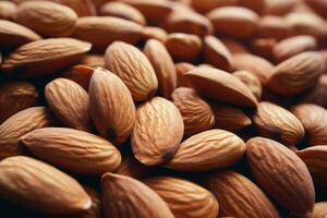 Close up of almonds for background AI Generative photo