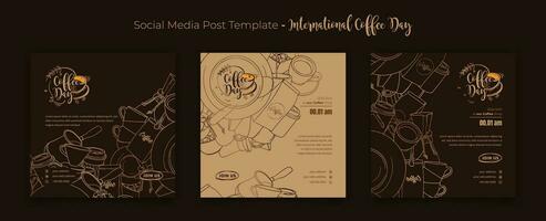 Social media post template with cup and ornamental in doodle art design for coffee day campaign vector