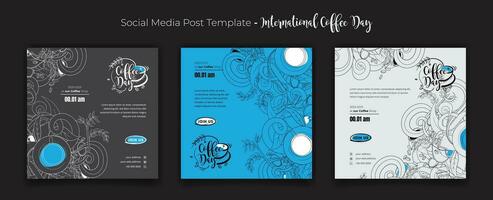 Social media template with ornamental of coffee cup background design for international coffee day vector