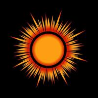 Sun with orange color on black background illustration. vector