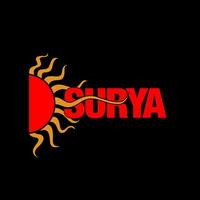 Surya typography monogram with sun illustration. Surya means sun. vector