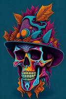 A detailed illustration of a skull for a t-shirt design, wallpaper and fashion photo