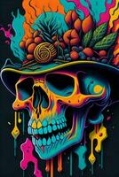 A detailed illustration of a skull for a t-shirt design, wallpaper and fashion photo