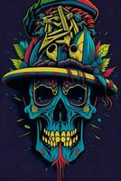 A detailed illustration of a skull for a t-shirt design, wallpaper and fashion photo